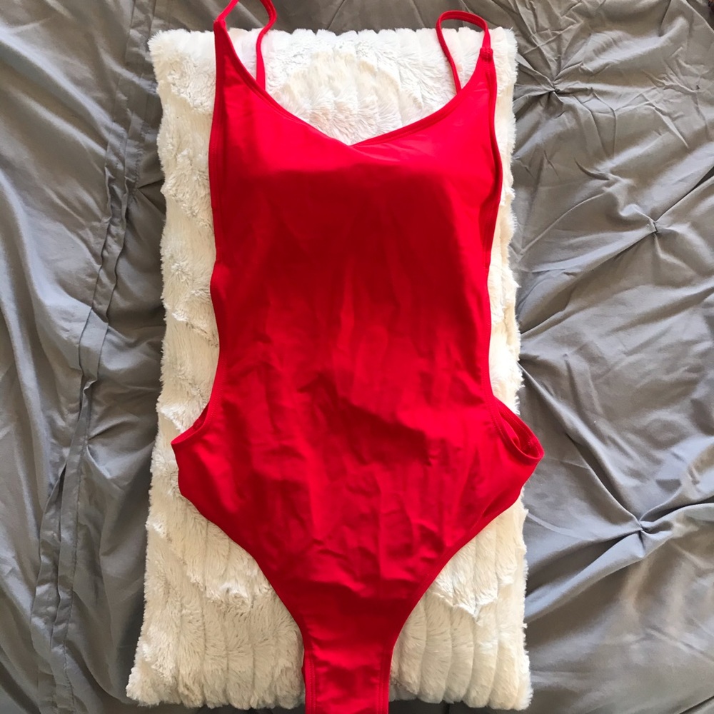 Red one piece swim suit